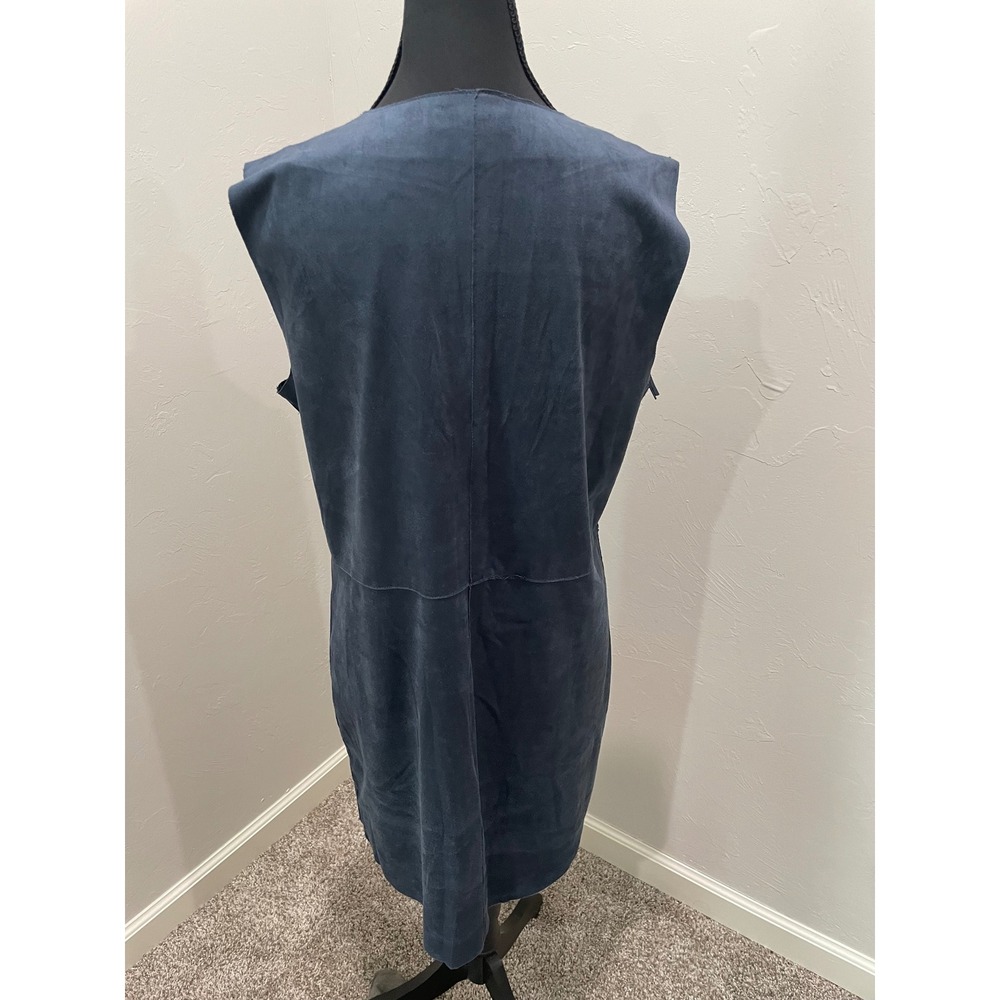 GB Gianni Bini Navy Blue Faux Suede Fringe V-Neck Shift Dress Large GB7582SSE - Picture 2 of 6